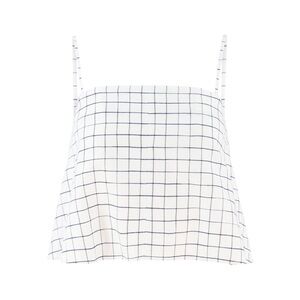 NEW VINCE. Trellis Plaid Strapless Tie Back Top in Off White/Navy $348 Sz 8